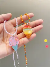 可愛いアイスクリームデザインのビーズネックレス【子供用・ロココ風・鎖骨ライン】