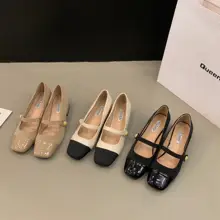 春秋用 マリージェン風 レディース   シューズ【クッション性のある太ヒール・レトロデザイン・フラットソール】（セットアップ対応）