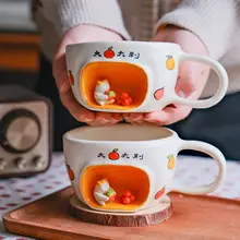 可愛い猫デザインの陶製コーヒーカップ【ユニークなマグカップ・新年ギフト対応】