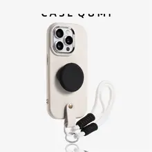 シンプルなデザインのスマートフォンケース【円形スタン ド・ハンドストラップ付き・防摔対応・柔らかいシリコン素材】