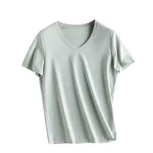 上質素材のラウンドネックとVネックのシルクタッチコットン短袖Tシャツ【春向け・女性用】