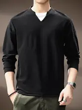フェイクレイヤード Tシャツ メンズ 長袖 Vネック シンプル ゆったり カジュアル 着回し インナー 秋