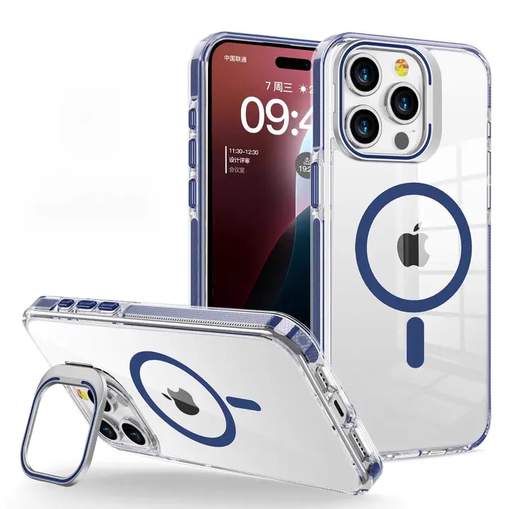 iPhone用 マグセーフ対応透明ケース【カメラスタンド付き・衝撃吸収・シンプルデザイン】