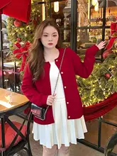 ユニークで魅力的な大きいサイズのニットカーディガン【秋用・女性用・体型カバー】