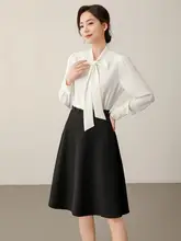 夏用 ビジネスカジュアル 女性向け白シャツ【面接・仕事】【スカート付き】（セットアップ対応）