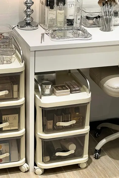 化粧品収納ワゴン【移動式・引き出し付き・デスク下収納用】