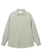 レトロなダークグリーンのストライプ長袖シャツ【メンズ・夏用・ルーズフィット・薄手】