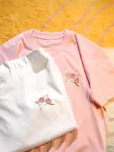 牡丹刺繍の男女兼用カジュアル短袖Tシャツ【国風・華やかなデザイン】