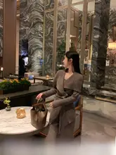 コーヒーブラウンのウールニットパンツ【高腰・ストレート・ワイドレッグ・春用】