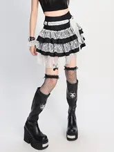 Y2Kパンクスタイルのレースパッチワークケーキスカート【バレリーナデザイン・ミニ丈】