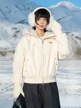 フード付き中綿アウター【毛襟・ショート丈・冬用・レトロデザイン】