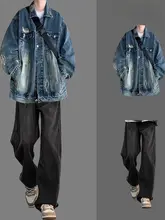 秋季カジュアルデザイン メンズデニムジャケット＆パンツ【ストリートフ ァッション・学生向け・二点セットアップ対応】