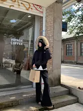 感漂うブラック加絨ワイドパンツ【秋冬用・微喇デザイン・女性用】