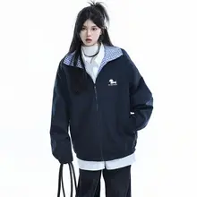 チェック柄リバーシブル防水ジャケット【レディース・ゆったりフィット・翻訳自在】