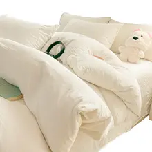 白色ホテル用水洗いコットン4点セット【学生用ベッドシーツ・掛け布団カバー・ピローケース】