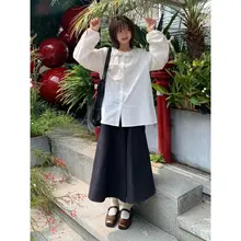 雲の立体装飾が特徴の長袖ブラウス【夏用・甘いデザイン・ラウンドネック・バルーンスリーブ】