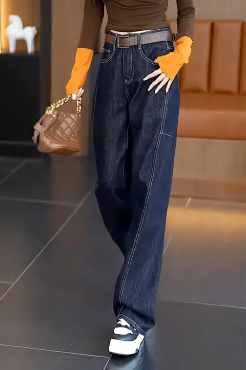 極上の柔らかさのデニムパンツ【レディース・ハイウエスト・ワイドレッグ・バナナカット】（セットアップ対応）