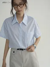 ストライプ柄 半袖ブラウス【軽量・ゆったりサイズ・ビジネスカジュアル】