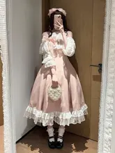 清楚で優雅なロリータスタイルのテレコワンピース【レース襟・ウエスト絞り・長丈】