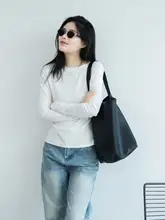 レディース 薄手 長袖 Tシャツ【スリムフィット・単色・通勤用・霧がかった青・ブラック】