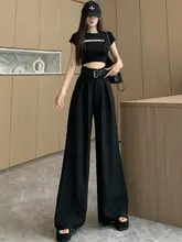 春夏用ブラックカジュアルテーパードパンツ【高腰・ストレート・極上の柔らかさ・ゆったりしたデザイン】