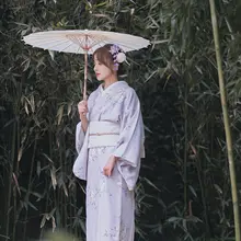 レトロデザインの和式浴衣【浅紫・白花・撮影用・改良型】