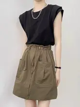 白色のショートスリーブTシャツ 女性 夏季 フィッティングスタ イル ゆったり 多用途 ノースリーブ キャミソール 小さなフリル