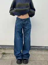 大きいサイズのアメリカンヴィンテージ風ストレートジーンズ【春用・ウォッシュ加工・ハイウエスト・ワイドレッグ】
