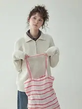 北島AMUU オリジナル シンプルブルー 半開きカラーの長袖ニットセーター【秋冬用・ゆったりフィット】