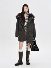 冬の厚手ダウンコート【フード付き・リアルファー襟】