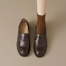 厚底ローファーシューズ【ブラウン・一体型・英倫スタイル・通勤用】