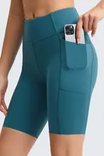 ポケット付きハイウエストヨガショートパンツ【ストレッチ性・無痕・フィットネス・ランニング・サイクリング用】