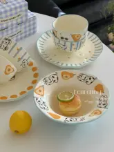 かわいい犬のデザインの陶磁器食器セット【青白いカラースキーム・家庭用・ご飯碗・浅皿・スープ皿】（セットアップ対応）