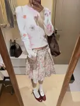 フラワープリントのプリーツスカート【高腰・Aライン・春秋用・大人カジュアル】（セットアップ対応）