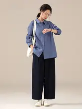 レディース ビンテージ風デニムパンツ【ブルー＆ブラック・ゆったりストレート・カジュアル秋用】