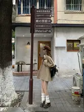 春のカジュアルコート【カカー色・シングルボタンクロージャー・ルーズフィット・スリム効果】