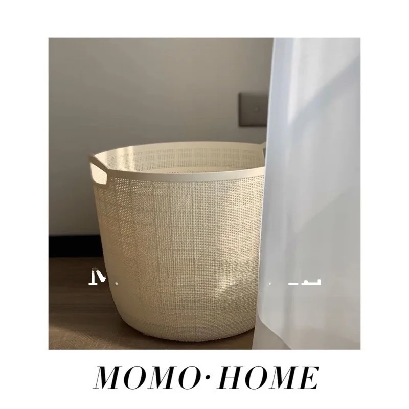 インテリア買い物リストで必要なアイテム一覧：MOMO HOMEの麻布模様洗濯カゴ