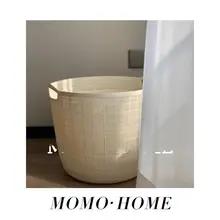 MOMO HOME 麻布模様のプラスチック製洗濯カゴ【収納バスケット・バルコニー用・お手入れ簡単】