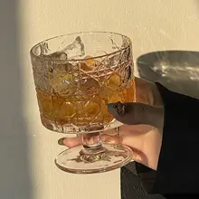 レトロデザインのひまわり浮彫りベリーカップ【高脚・飲料用・ジュース専用】