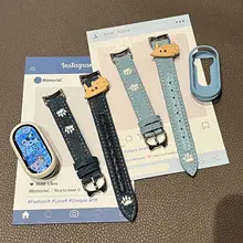 小米手環用デニム風腕時計バンド【夏用・猫爪刺繍・通気性】（セットアップ対応）