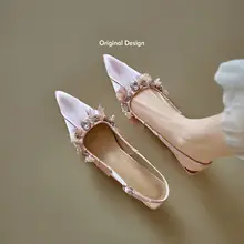 羊皮製 ビジュー付きバタフライリボンの細ヒールトングサンダル【ドレス・バックストラップ・女性用】