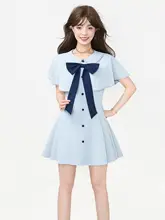 ミニワンピース レディース ノースリーブ 2WAY ブルー きれいめ フェミニン 夏 「KEIKO」