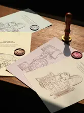 レトロなワックススタンプデザイン テディベア便箋と封筒のセット【誕生日や告白用メッセージカード】（セットアップ対応）