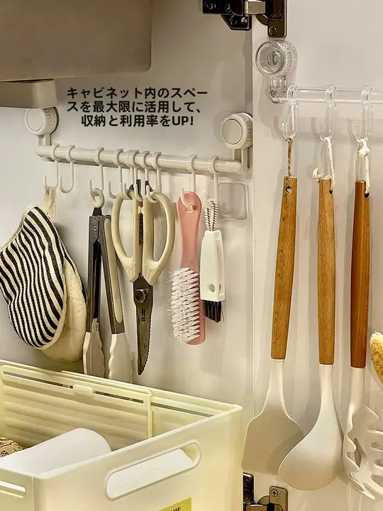 穴あけ不要！吸盤式キッチン収納フック【スプーン・ヘラ用・壁掛け】