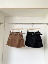 高腰スエード調Aラインスカート【ウエストベルト付き・防透け・秋用】（セットアップ対応）