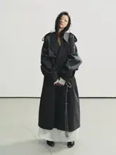 VERMO 立体裁剪ウエストビーズベルト付きクラシックロングコート