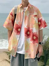 リゾートスタイルのキューバンカラー半袖花柄シャツ【夏用・ビーチファッション】