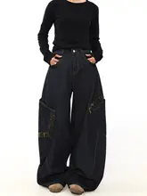 デニムパンツ メンズ ヒョウ柄 パッチワーク マルチポケット アメリカン風 ストリート ヴィンテージ デザイン性 ペア 「MRNEARLY」