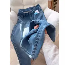 温かいフリース裏地のワイドレッグデニムパンツ【高腰・ゆったりフィット・秋冬用】