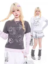 Tシャツ レディース 長袖 フェイクレイヤード Y2K レトロ ガーリー カジュアル 着回し 春物